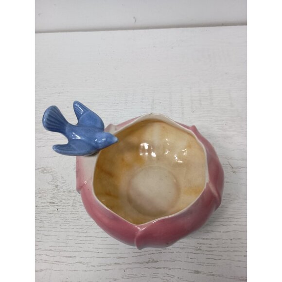VTG Royal Copley Ceramic Blue Bird On Petal Bowl Planter Mid Century Modern - Picture 2 of 11
